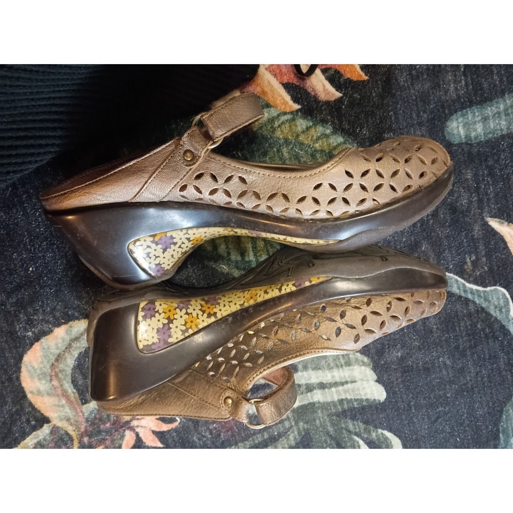 Jambu J41 JBU 10M 41 Leather Gold Sport Wedge Mary Jane Peep Toe Shoes